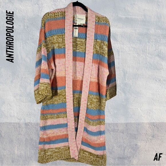 ANTHROPOLOGIE STRIPED TEXTURED CARDI OS NWT PINK COMBO - Picture 6 of 9